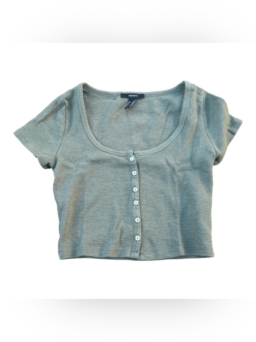 Forever 21 Women's Short Sleeve Waffle Knit Button-Up Crop Top